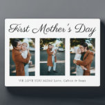 Plaque Photo Élégant Script First Mother's Day Photo Collage<br><div class="desc">Une plaque collage simple et élégante avec un style minimaliste pour la première fois maman,  maman ou mère célébrant leur première fête des mères.</div>