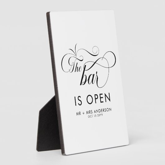 Plaque Photo Élégant Script Mariage Le bar est ouvert Boissons (Côté)
