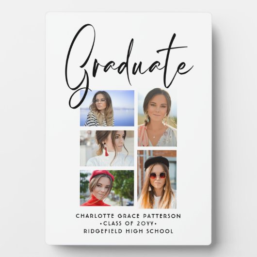 Plaque Photo Élégant Script Multi Photo Graduate (Devant)