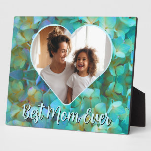 Plaque Photo Élégant turquoise floral Best Mom Ever modèle phot