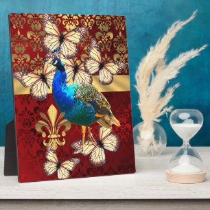 Plaque Photo Elegant vintage peacock and red damask