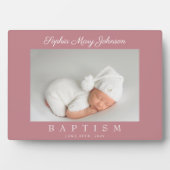 Plaque Photo Élégante Dusty Pink Script Girl Baptism Photo (Devant)