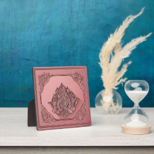 Plaque Photo Élégante lotus mandala bohème en or rose, art IA