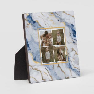 Plaque Photo Elégante motif en granit bleu blanc