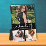 Plaque Photo Élégante photo noire de graduation<br><div class="desc">Vos photos préférées, le mot Graduate, votre nom et votre année de graduation en texte blanc élégant sur le devant, cette plaque photo sans cadre avec un chevalet intégré est un grand souvenir pour rappeler le jalon spécial de votre diplômé. **CONSEIL : Téléchargez toutes les photos horizontales pour obtenir les...</div>