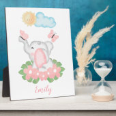 Plaque Photo Eléphant mignon bébé avec fleurs roses (Côté)