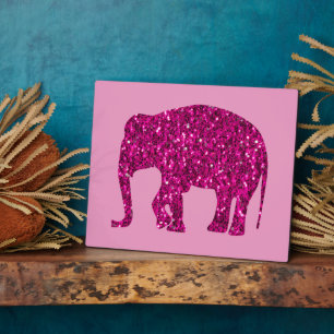 Plaque Photo Éléphant rose chaud brillant faux scintillements s
