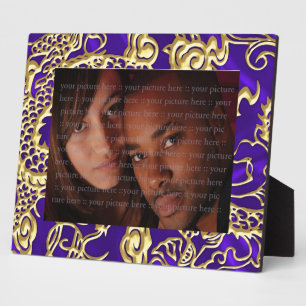 Plaque Photo Embossed Gold Dragon on Purple Satin Print