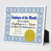 Plaque Photo Employé du certificat du mois (Côté)