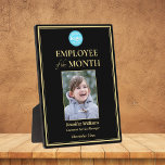 Plaque Photo Employé du mois Logo de la société Photo Gold<br><div class="desc">Créez votre propre revêtement brillant personnalisé, personnalisé, beau, élégant, professionnel, résistant aux UV, noir et faux or, plaque d'affichage panneau franc avec support de chevalet attaché, bureau d'affaires reconnaissance / appréciation des employés de l'entreprise, photo nom logo plaque d'attribution. Pour personnaliser, entrez le nom de l'employé / du personnel /...</div>
