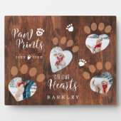 Plaque Photo Empreintes de Patte en Bois Rustique sur Nos Cœurs (Devant)