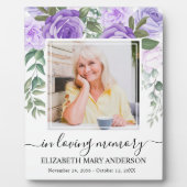 Plaque photo 'En mémoire affectueux' fleurs violet (Devant)