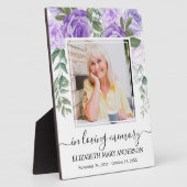 Plaque photo 'En mémoire affectueux' fleurs violet (Côté)
