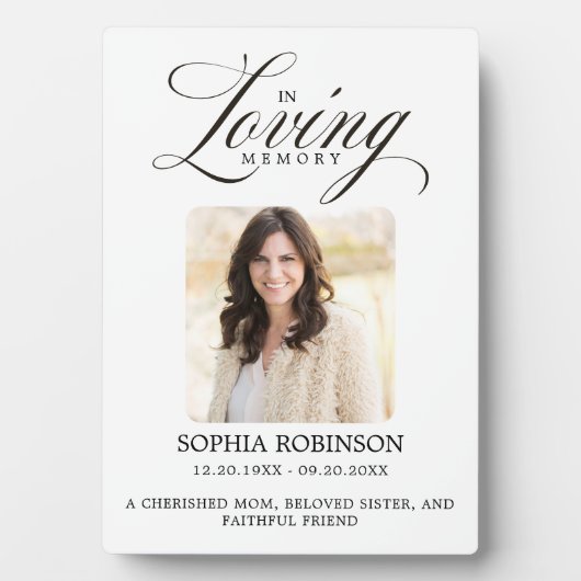 Plaque Photo En Mémoire Amoureuse Élégant Script Memorial (Devant)
