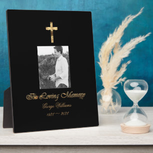 Plaque Photo En Mémoire d'amour Faux Gold Cross Memorial