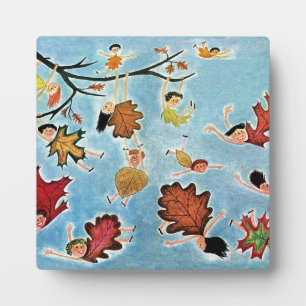 Plaque Photo Enfants à feuilles