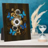 Plaque Photo Engrenages à vapeur et papillons bleus (Côté)