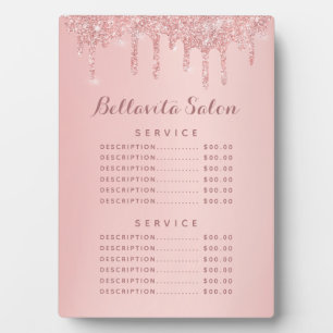 Plaque Photo Enseigne de menu de prix de salon en rose gold pai