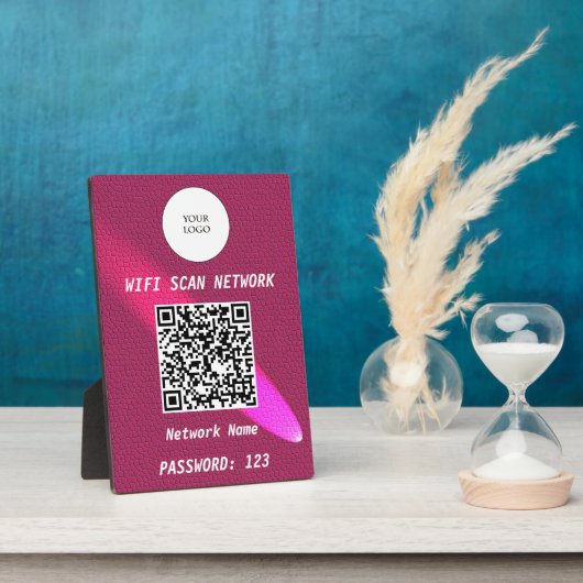 Plaque Photo Enseigne en cuir rose profond lumineux avec Wi-Fi (Côté)