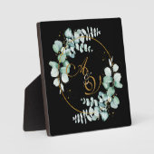 Plaque Photo Eucalyptus et or sur mariage personnalisé noir (Recto)