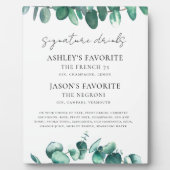 Plaque Photo Eucalyptus Wedding Signature Drinks Sign, Cocktail (Devant)