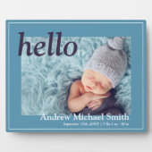 Plaque Photo Faire-part de naissance photo bleu moderne (Devant)