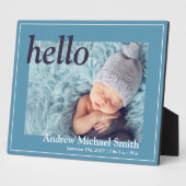 Plaque Photo Faire-part de naissance photo bleu moderne (Côté)