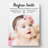 Plaque Photo Faire-part de naissance photo simple Noir moderne (Devant)