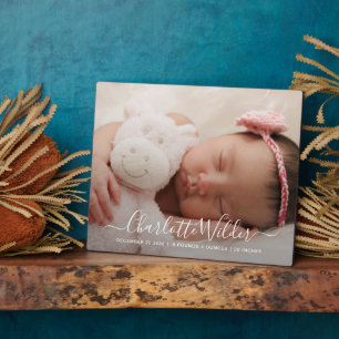 Plaque Photo Faire-part de naissance superposition du nom du sc