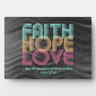 Plaque Photo Faith Hope Love Christian Bible Verse Retro