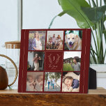 Plaque Photo Famille 8 photo collage monogramme nom personnalis<br><div class="desc">Monographie personnalisée et nom avec famille établie année 8 photo grille élégante rouge bordeaux cadre photo plaque modèle.         Un cadeau de Noël bien pensé.</div>