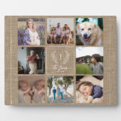 Plaque Photo Famille 8 photo collage monogramme nom rustique (Devant)