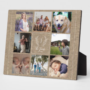 Plaque Photo Famille 8 photo collage monogramme nom rustique