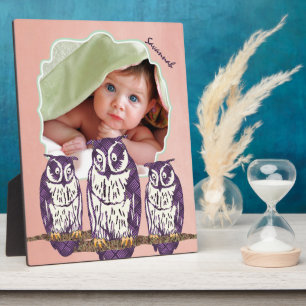 Plaque Photo Famille de hibou géométrique stylisée violet