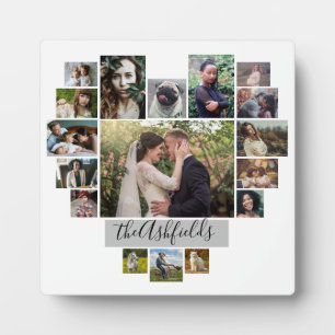 Plaque Photo Famille Photo Collage Coeur 17 Photos Nom Blanc