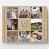 Plaque Photo Family 8 photo collage monogram name rustic (Devant)
