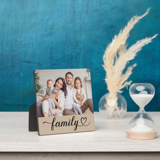 Plaque Photo Family Love Script Custom Grey Beige Photo (Insitu)