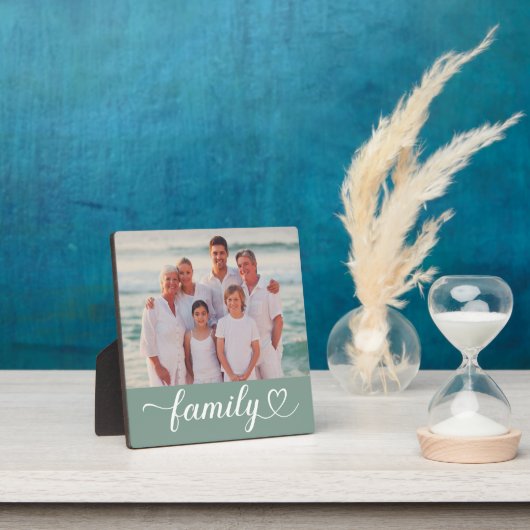 Plaque Photo Family Love Script Custom Grey Green Photo (Insitu)