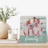 Plaque Photo Family Love Script Custom Grey Green Photo