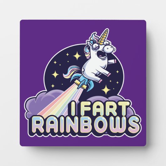 Plaque Photo Farting Unicorn - Funny Unicorn - I Fart Rainbows (Devant)