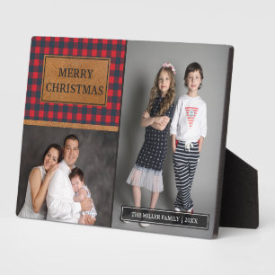 Plaque Photo Faux Leather Buffalo Plaid Christmas Photo Collage