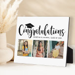 Plaque Photo Félicitations Black 3 Photo 2025 Graduation<br><div class="desc">Élégant 3 plaque de graduation photo avec chevalet caractéristiques "Félicitations" dans le script de calligraphie noir tendance avec casquette de grade et texte personnalisé moderne pour le nom et l'année de classe du diplômé. Ajoutez trois photos préférées du diplômé aux images de l'espace réservé carré. Nettoyez la couleur blanche arrière...</div>