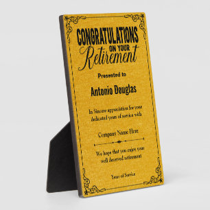 Plaque Photo Félicitations pour votre retraite Gold & Black