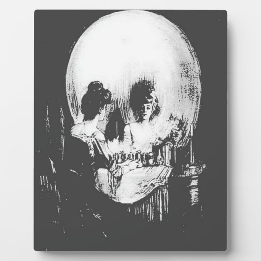 Plaque Photo Femme avec Halloween Réflexion crâne en miroir (Devant)