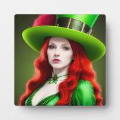Plaque Photo Femme de la Saint-Patricks dans le Tophat Vert (Devant)