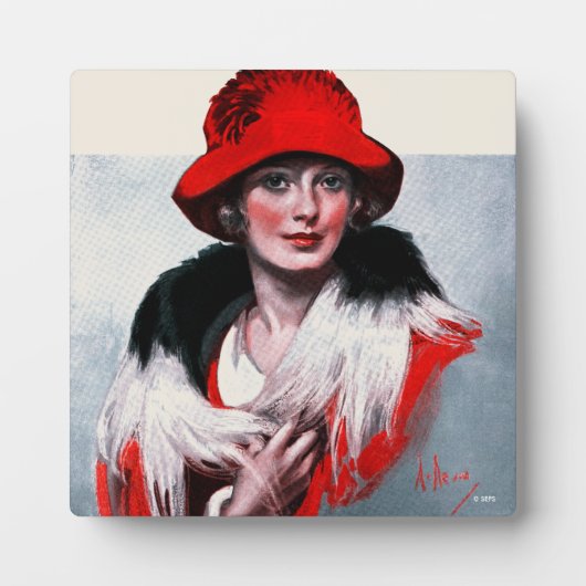 Plaque Photo Femme en Casquette rouge (Devant)