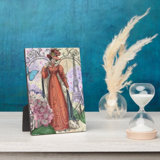 Plaque Photo Femme victorienne à la mode rouge colorée (Côté)