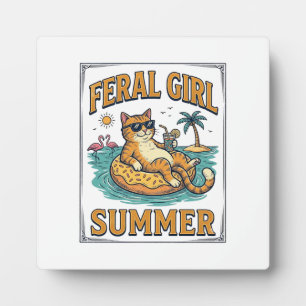 Plaque Photo Feral Girl Summer Cat Float Vintage Shirt Design_1