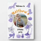 Plaque Photo Fête d'anniversaire blanche et violette d'Hallowee (Devant)