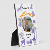 Plaque Photo Fête d'anniversaire blanche et violette d'Hallowee (Côté)